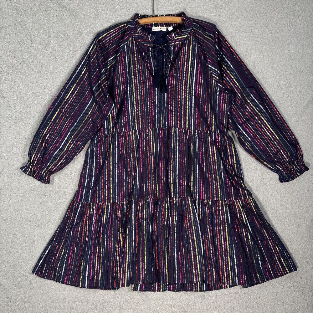 Roller Rabbit Janni Dress Womens Size M Rainbow Tiered Lurex Metallic Shimmer